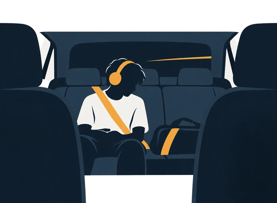 Your kid in the back seat after a game, headphones on, gear bag beside them