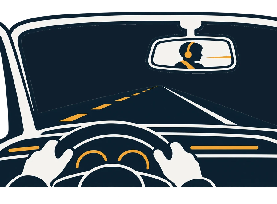 Hands on the wheel at night, your kid in the rearview mirror